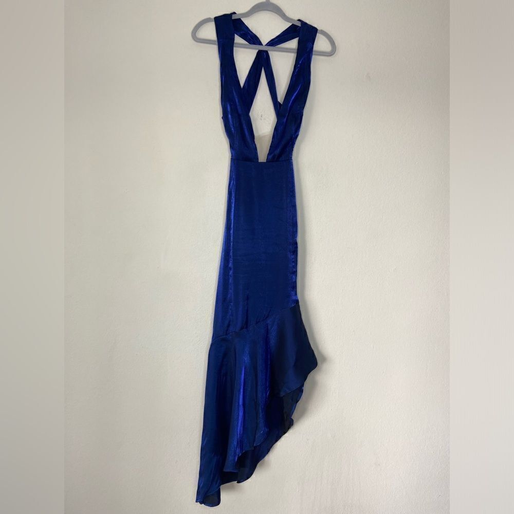 NWT Lovers & Friends Andressa Midi Sapphire Blue Dress Asymmetrical Size M - Picture 7 of 13
